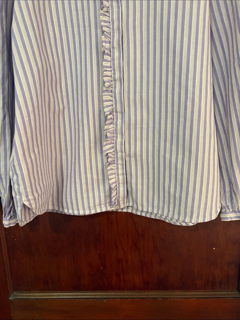 LOFT Lavender & White Striped Ruffle-Front Blouse